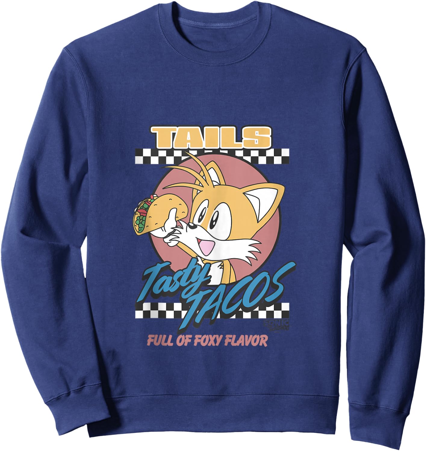 Sonic The Hedgehog Tails Tasty Tacos Foxy Flavor Vintage Sweatshirt - Sweatshirt | Navy