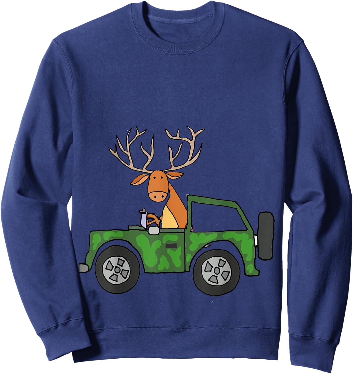 Smilealottees Cool Buck Deer Driving Camouflage Car Sweatshirt - Sweatshirt | Navy