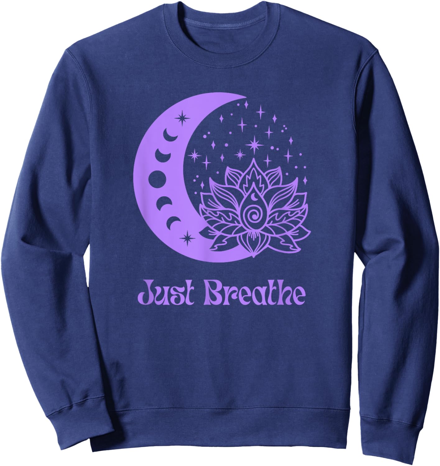Yogi Purple Moon Phase Yoga Meditation Just Breathe Women's Sweatshirt - Sweatshirt | Navy