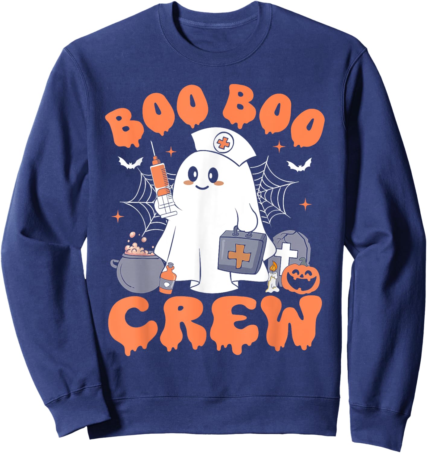 Boo Boo Crew Nurse Shirt Women Cute Ghost Halloween Nursing Sweatshirt - Sweatshirt | Navy
