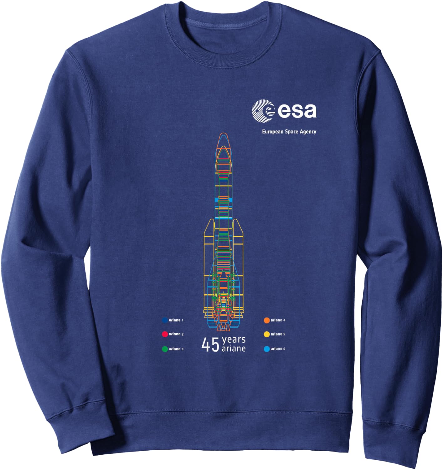 ESA European Space Agency 45 years Ariane 1-6 Rocket 1979-2024 Sweatshirt - Sweatshirt | Navy