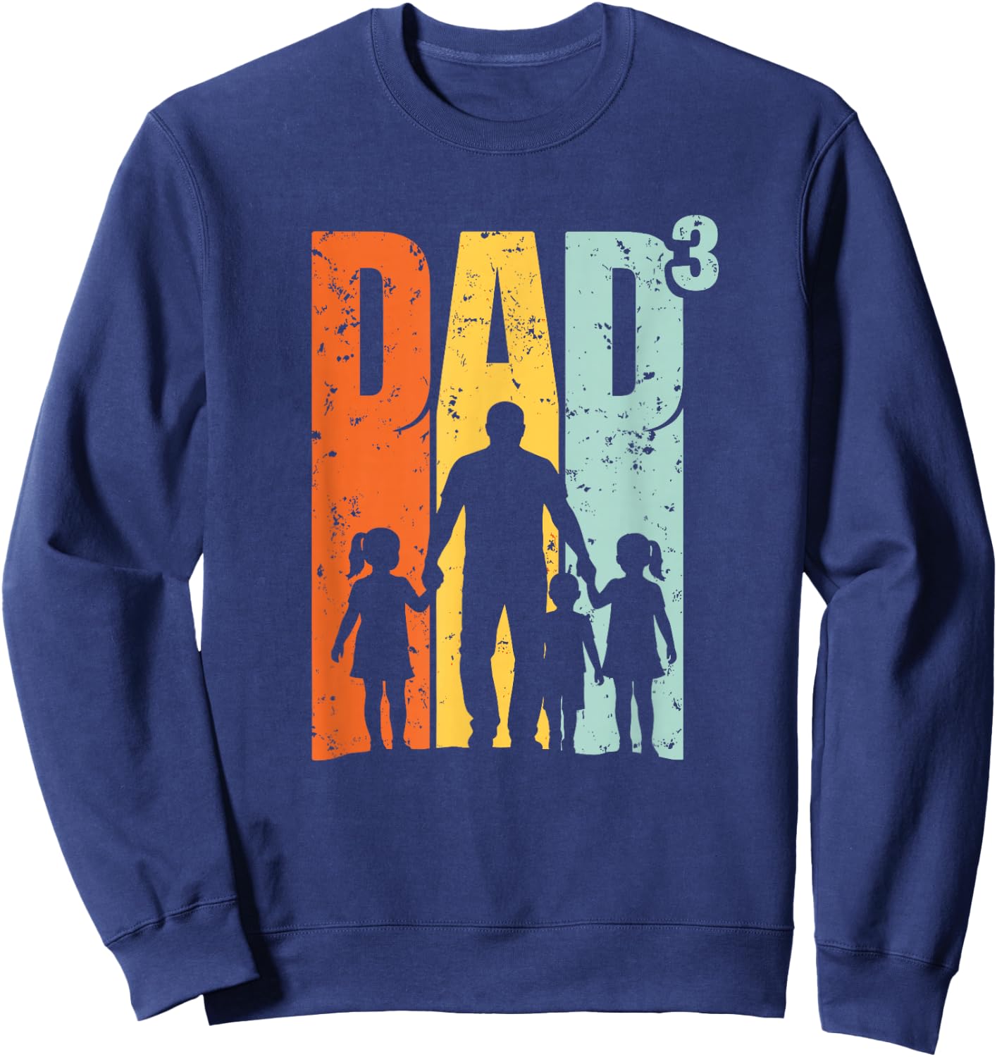 Vintage Papa Vater 3 Kinder Silhouette Retro Sonnenuntergang Sweatshirt - Sweatshirt | Navy