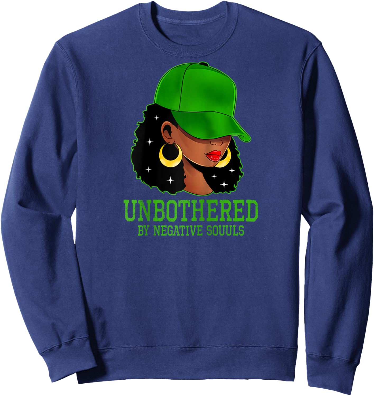 African American Afro Queen Cap Hat Black Woman Unbothered Raglan Baseball Sweatshirt - Sweatshirt | Navy