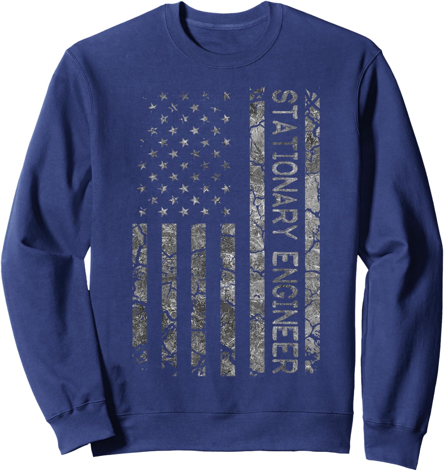Funny Job Title Worker American Flag Stationary Engineer Women Men Sweatshirt - Sweatshirt | Navy