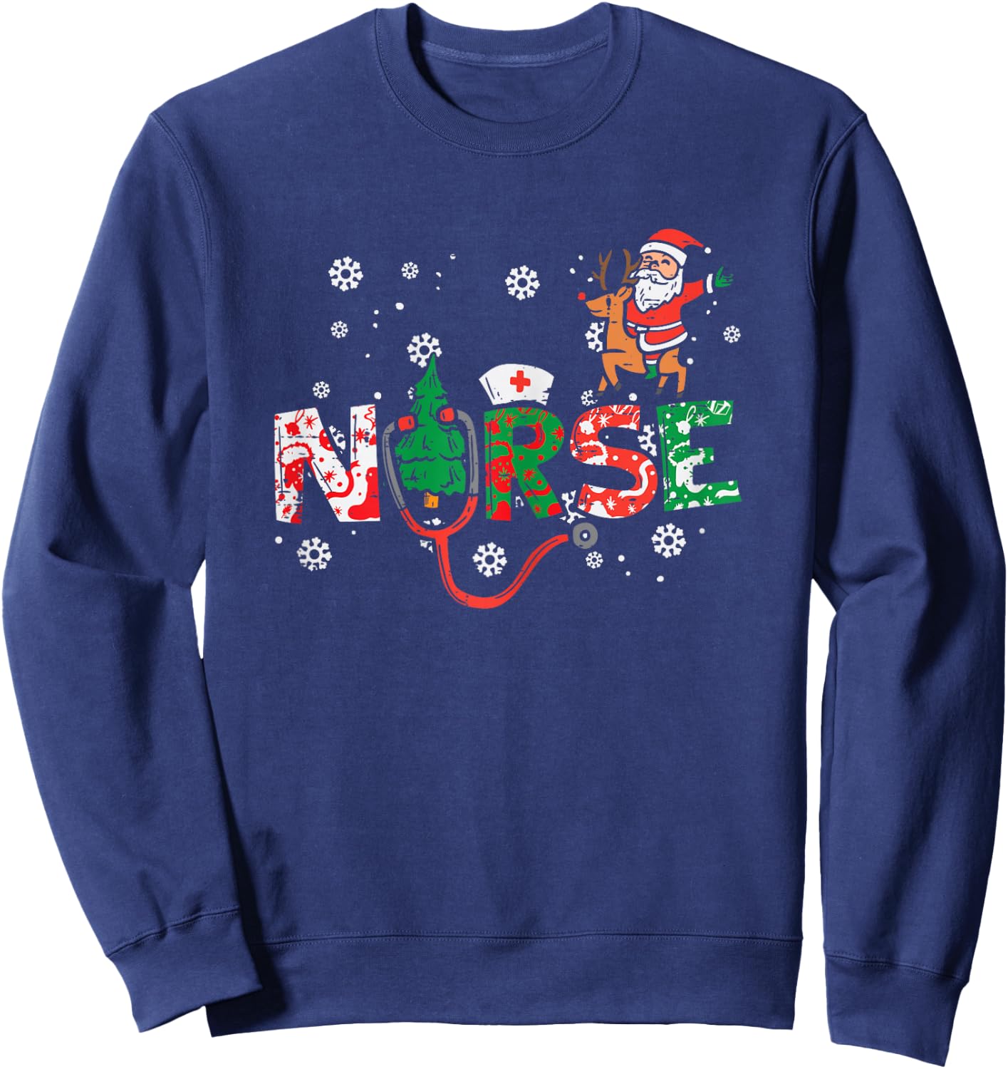 Nurse Christmas Santa Cute Xmas Winter Scrub Top Women Sweatshirt - Sweatshirt | Navy