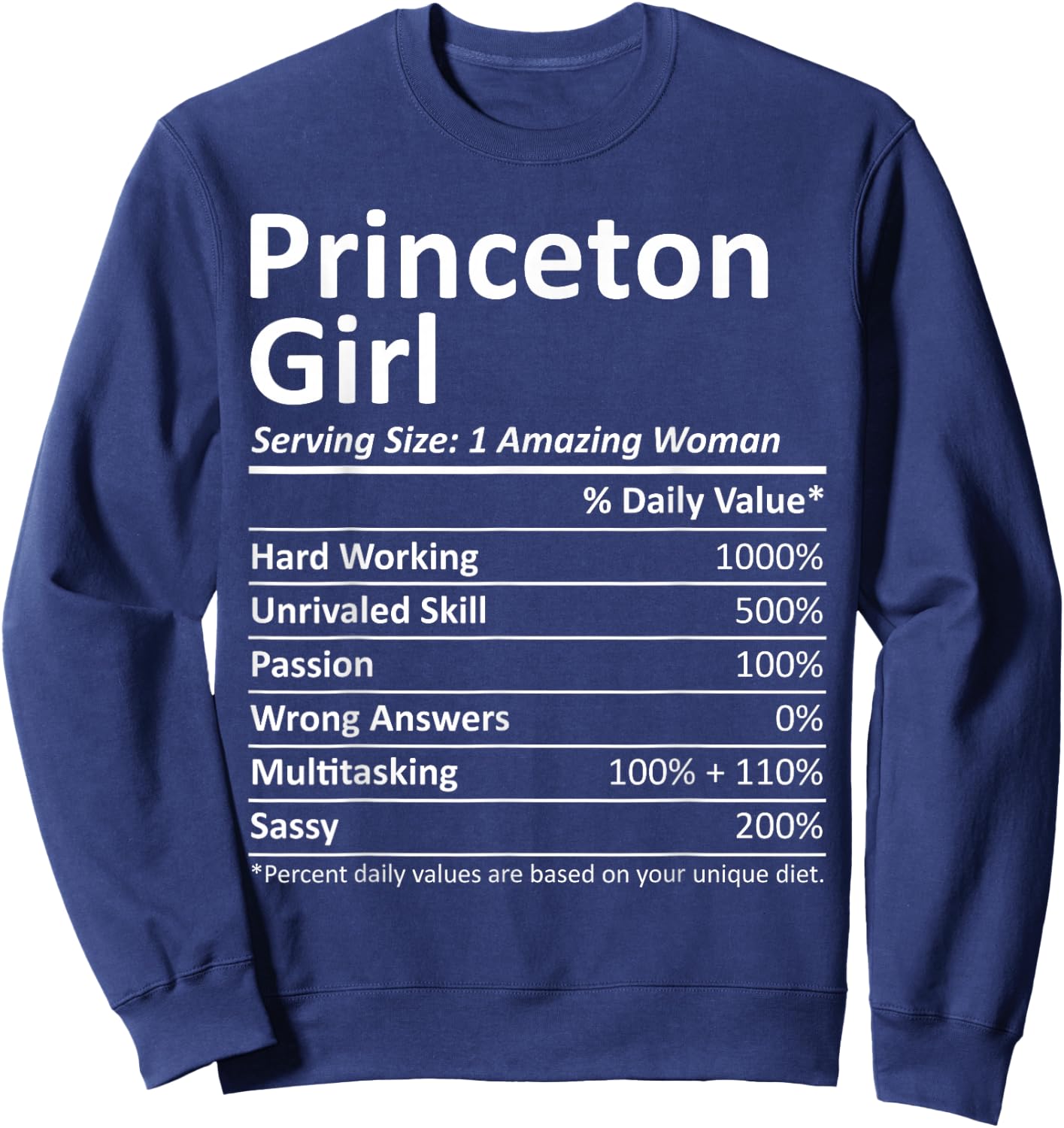 Princeton Girl NJ New Jersey Funny City Home Roots USA Gift Small Sweatshirt - Sweatshirt | Navy