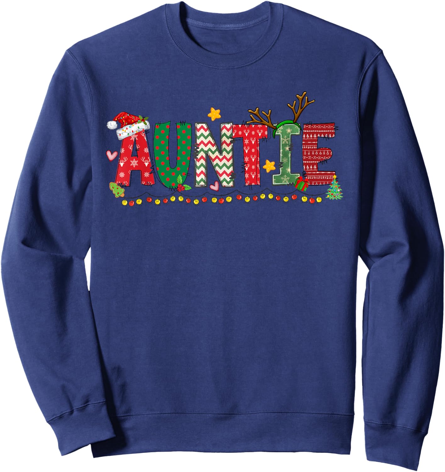 Auntie Claus Christmas Lights Pajama Family Matching Sweatshirt - Sweatshirt | Navy