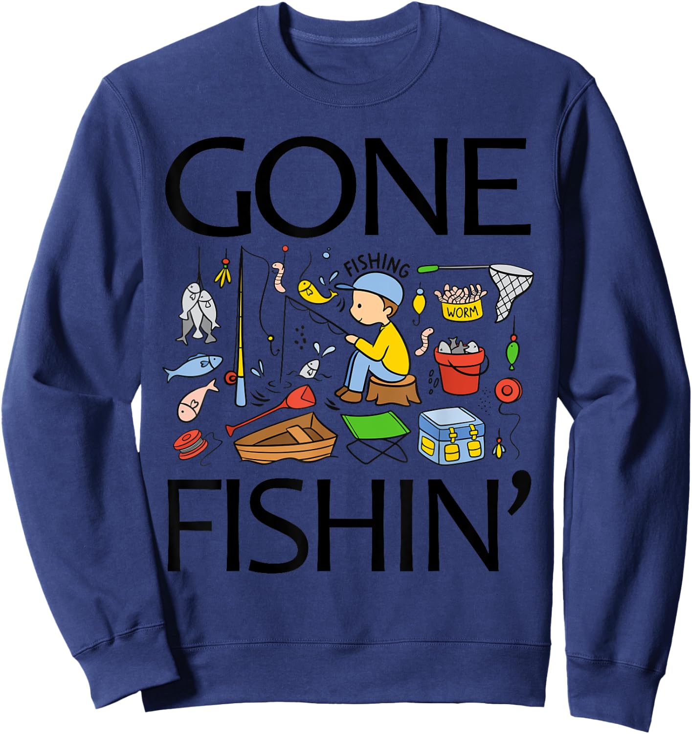 Gone Fishing-Shirt Youth Boys Kids Toddler Women Girls Cute Sweatshirt - Sweatshirt | Navy