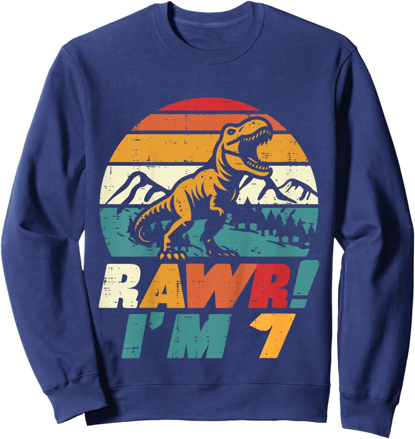 Kids 7th Birthday Dinosaur Rawr Im 7 Retro Bday Trex Boys Kids Sweatshirt - Sweatshirt | Navy