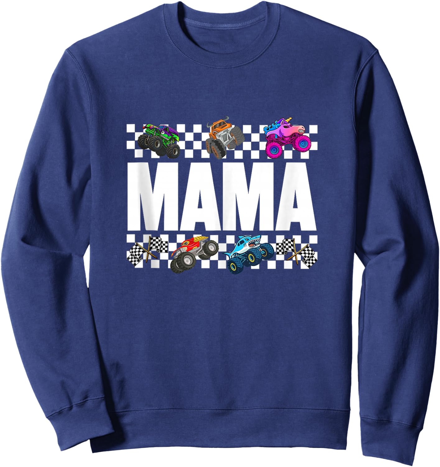 Mama Monster Truck Family Crew Birthday Matching Women Mom Sweatshirt - Sweatshirt | Navy