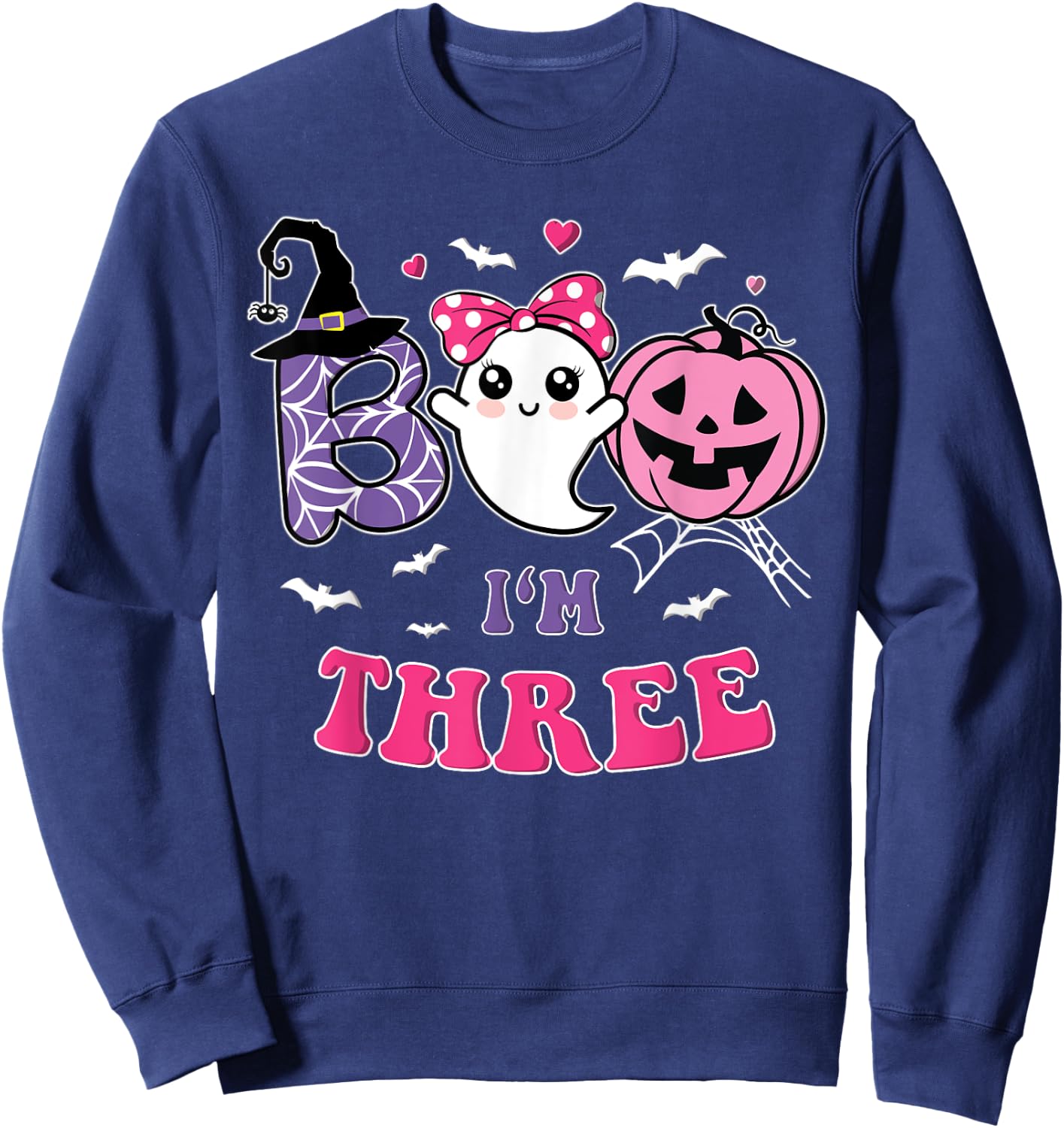 Groovy Halloween Ghost Boo I'm Three Year 3rd Birthday Girl Sweatshirt - Sweatshirt | Navy