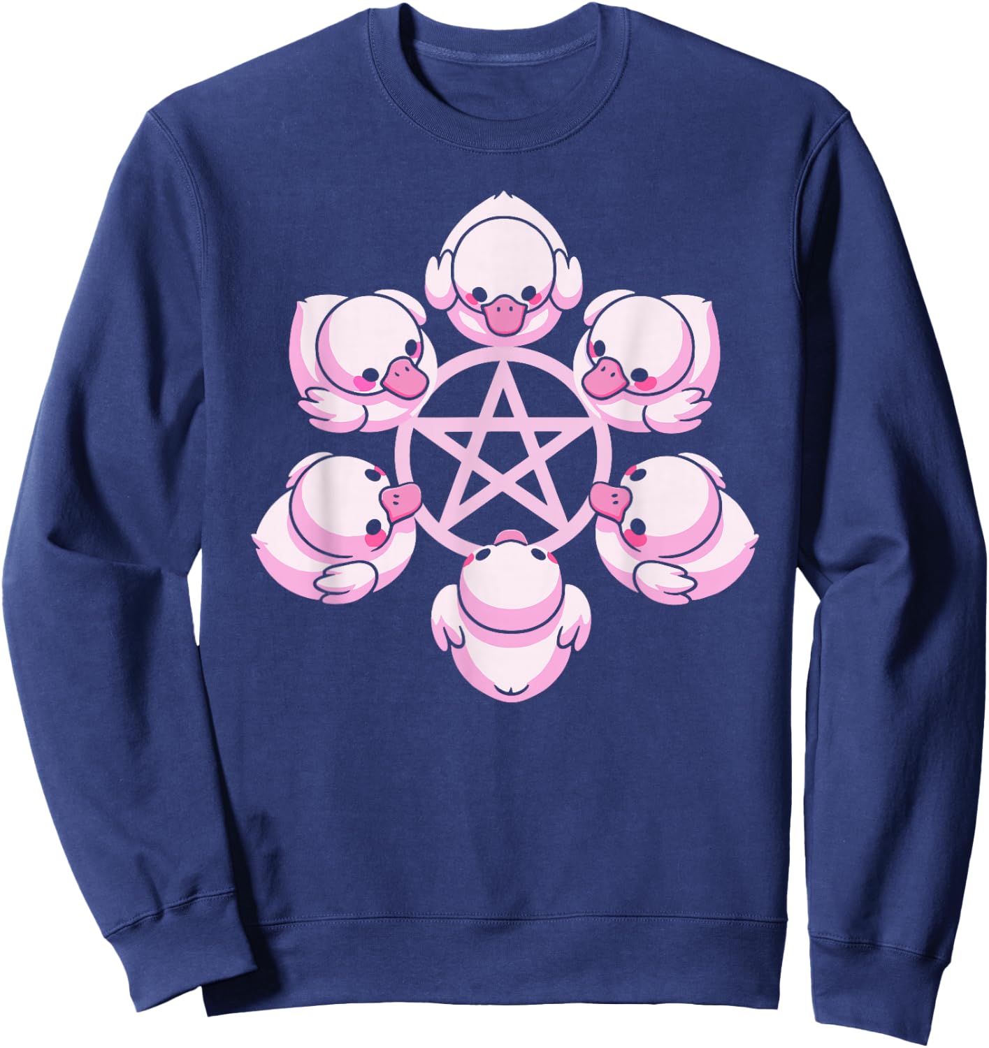 Pink Ducks Pentacle Pentagram Pastel Goth Alt Dark Humor , Small, Black Sweatshirt - Sweatshirt | Navy