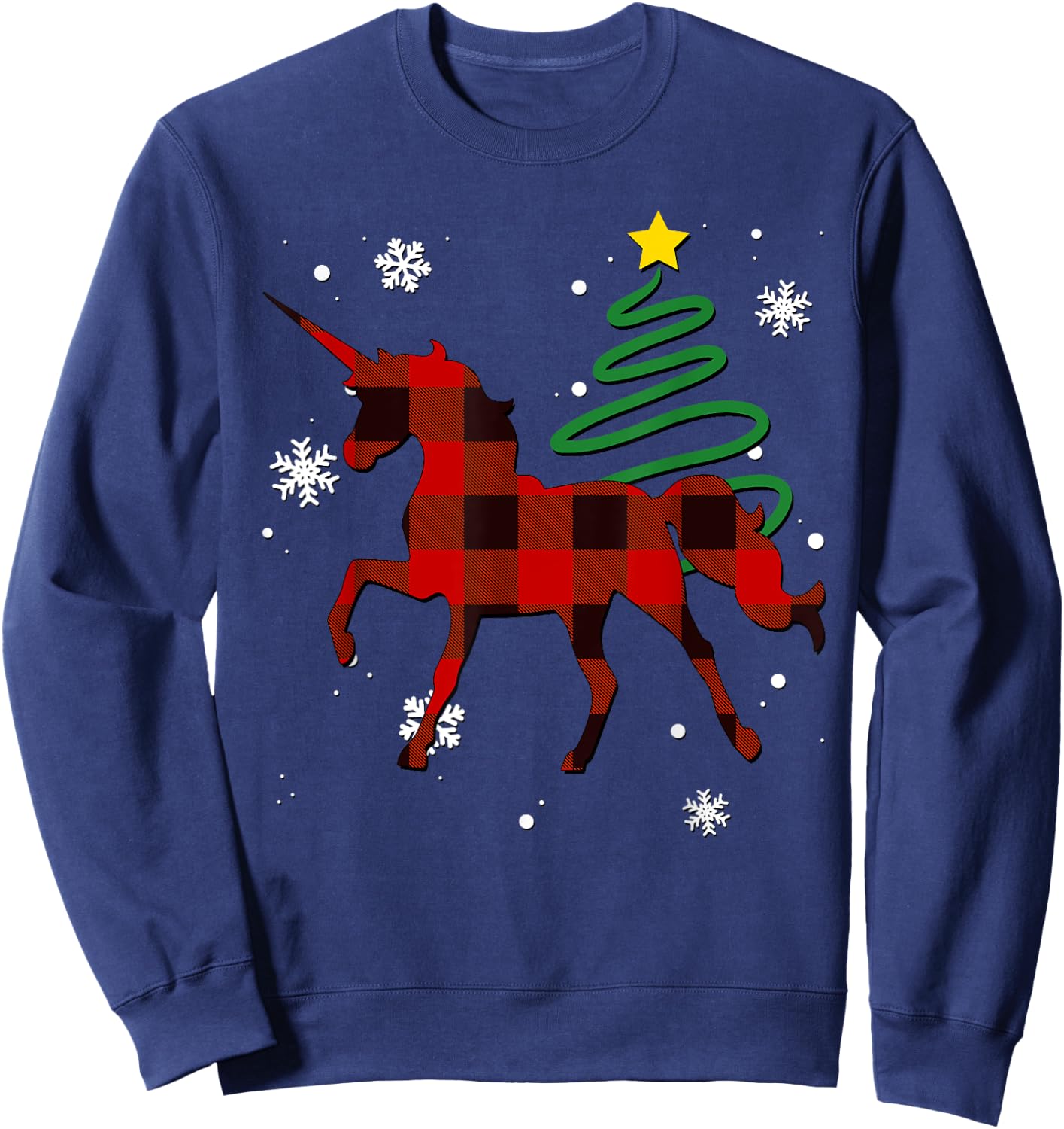 Red Plaid Unicorn Buffalo Magical Family Pyjama Christmas Sweatshirt - Sweatshirt | Navy