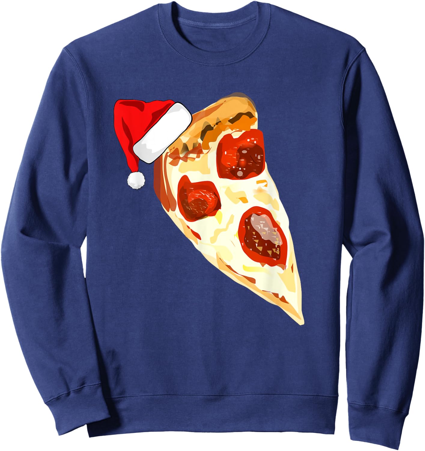 Funny Pizza Lover Santa Hat Christmas Pajama Pepperoni Sweatshirt - Sweatshirt | Navy