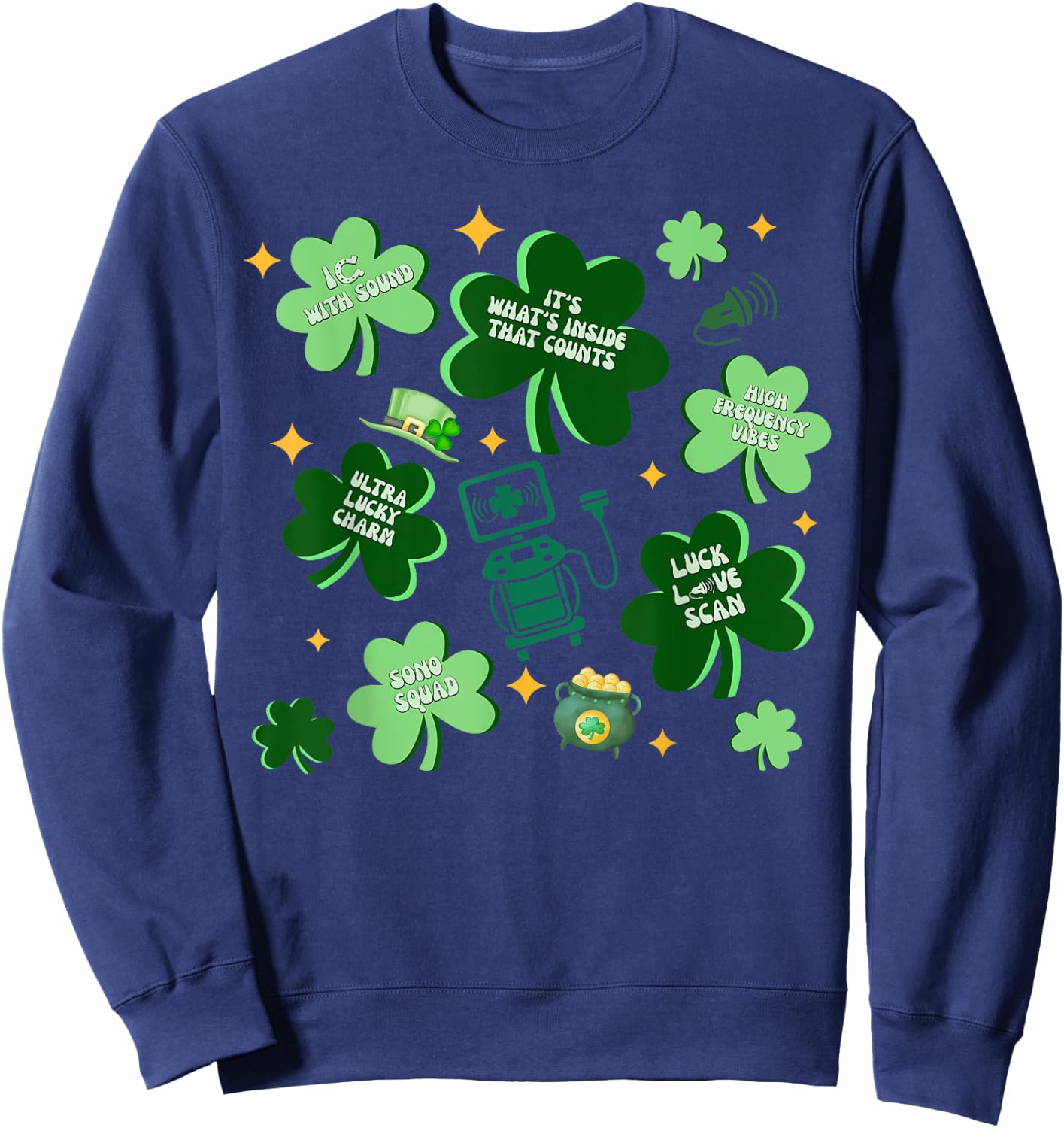 Sonographer Ultrasound Tech Shamrock St Patricks Day Sweatshirt - Sweatshirt | Navy
