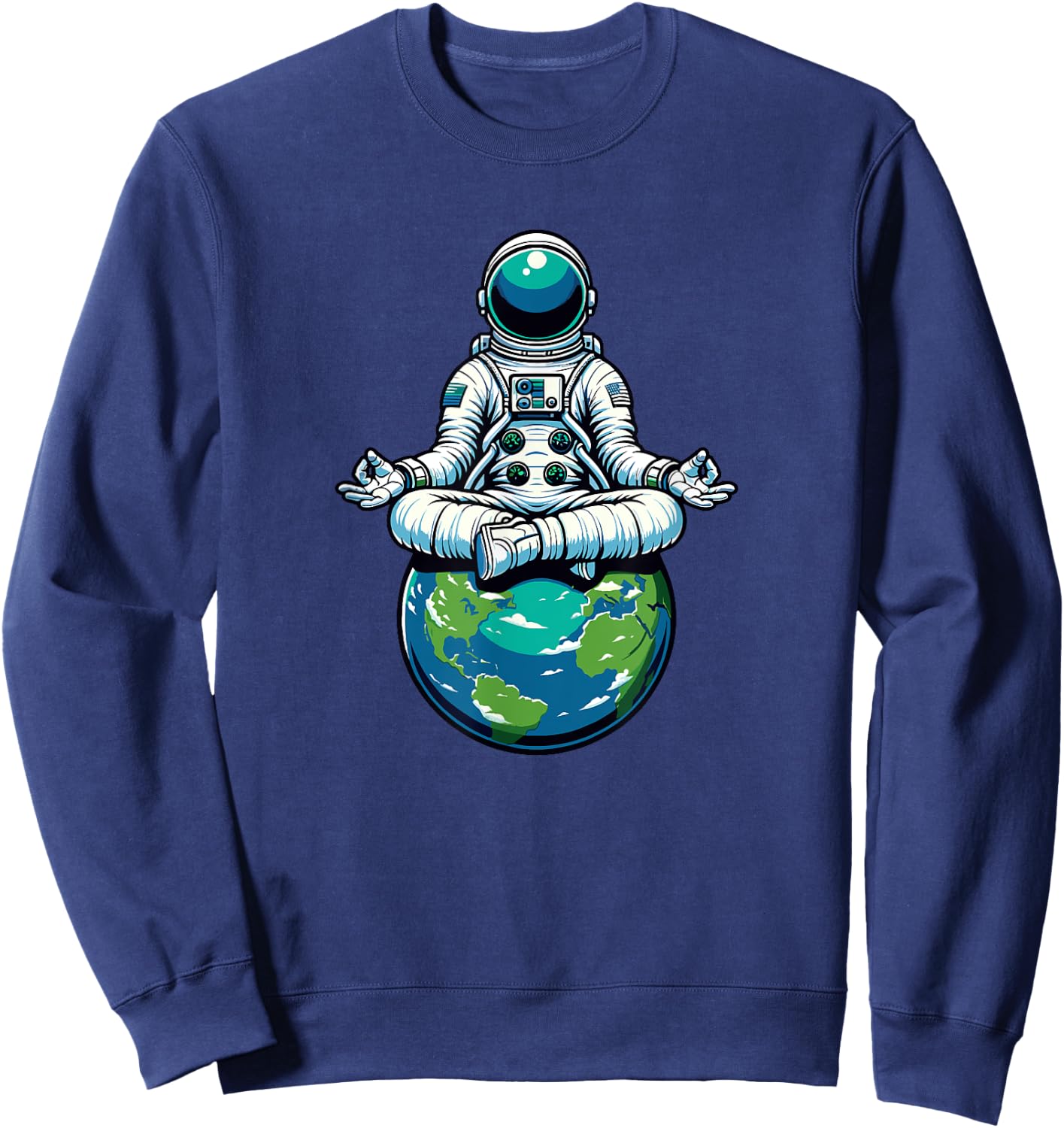 Meditating Astronaut Earth Planet Meditation Sweatshirt - Sweatshirt | Navy