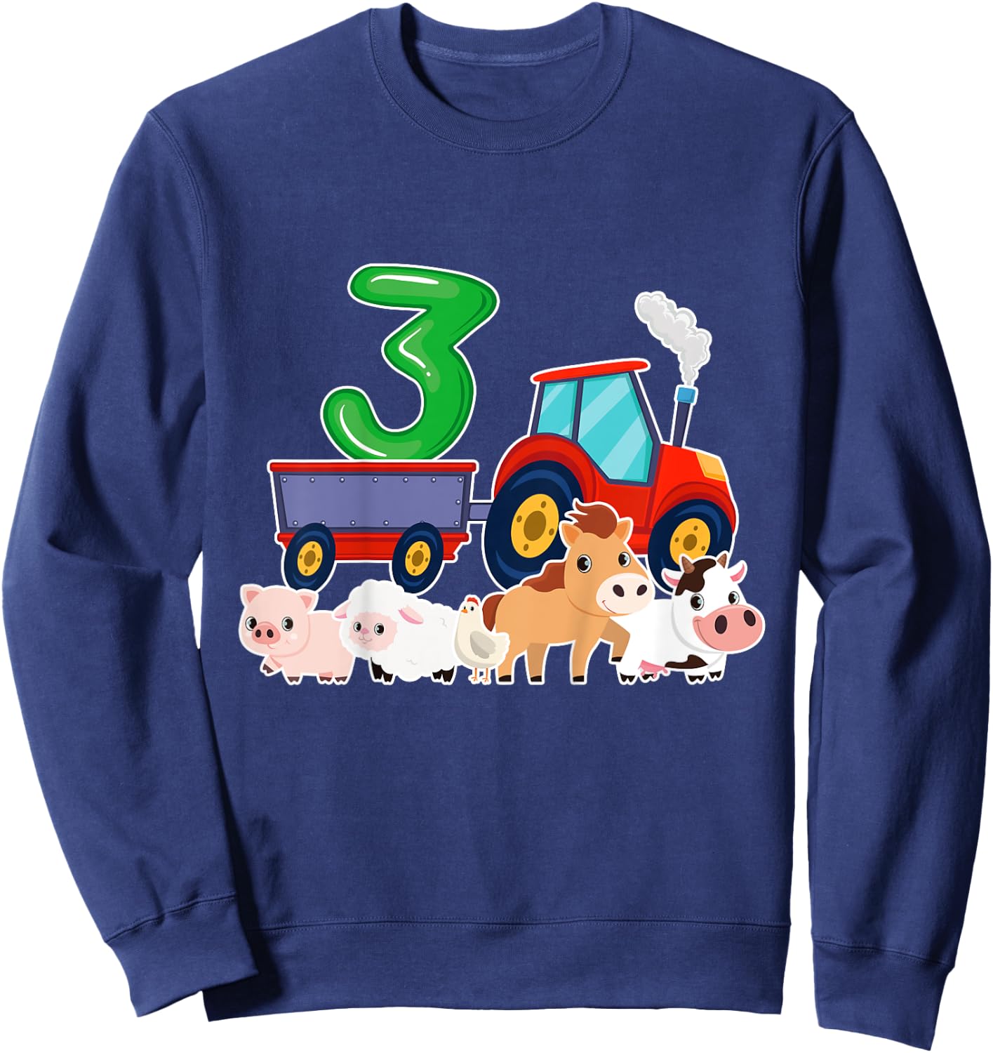 3rd Birthday Tractor 3 Years Old Farm Animals Birthday Gift Sweatshirt - Sweatshirt | Navy