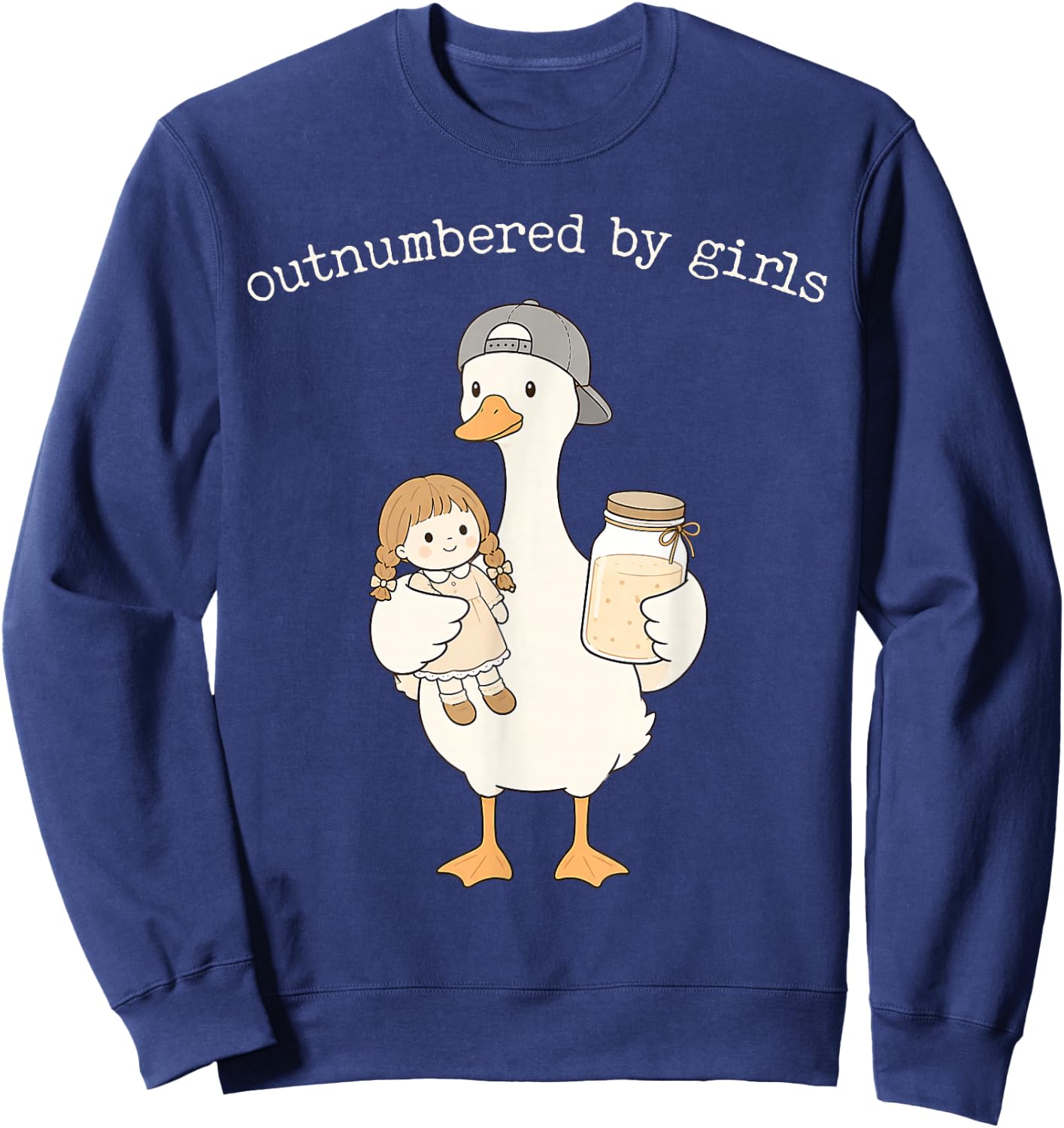 Outnumbered By Girls Funny Dad of Daughters Father's Day Sweatshirt - Sweatshirt | Navy