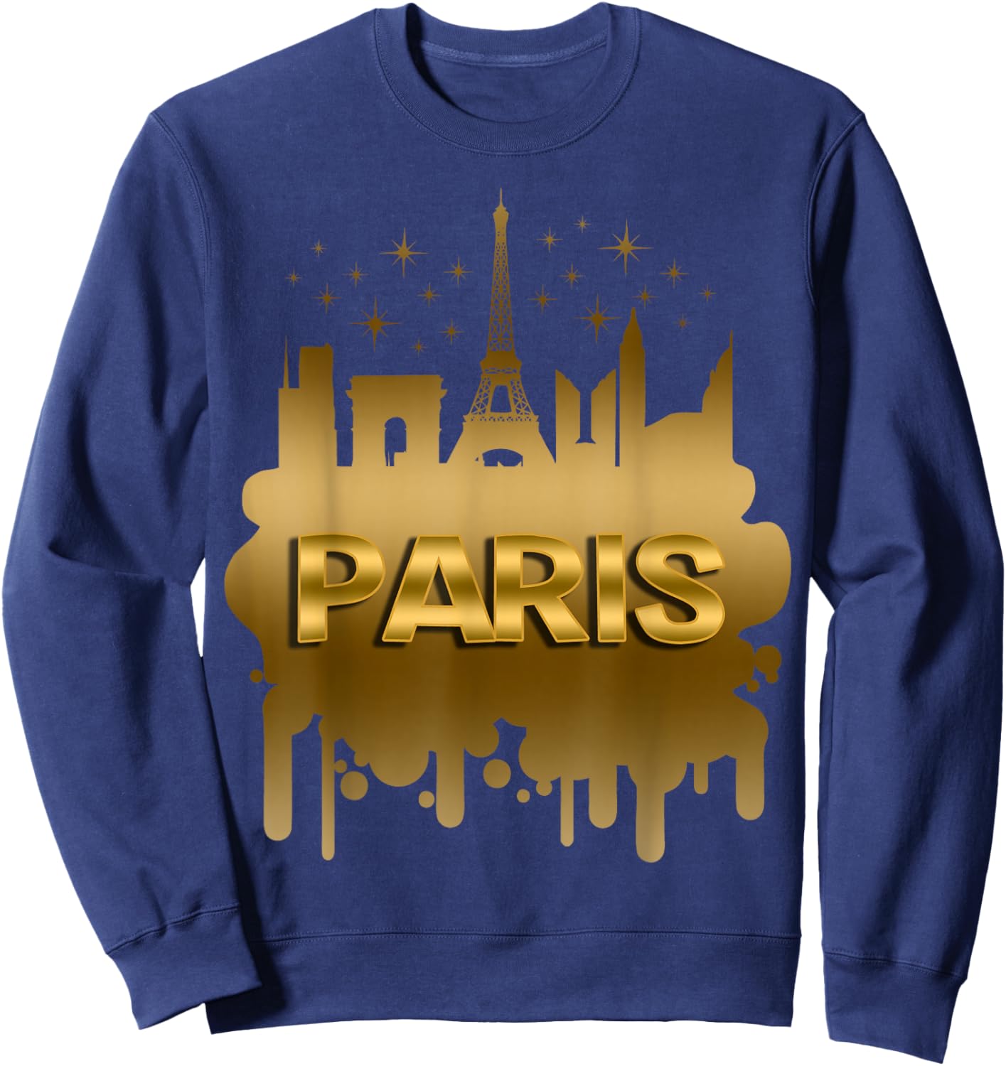 Vintage Metallic Gold Paris T Shirt, France Holiday Gift Sweatshirt - Sweatshirt | Navy