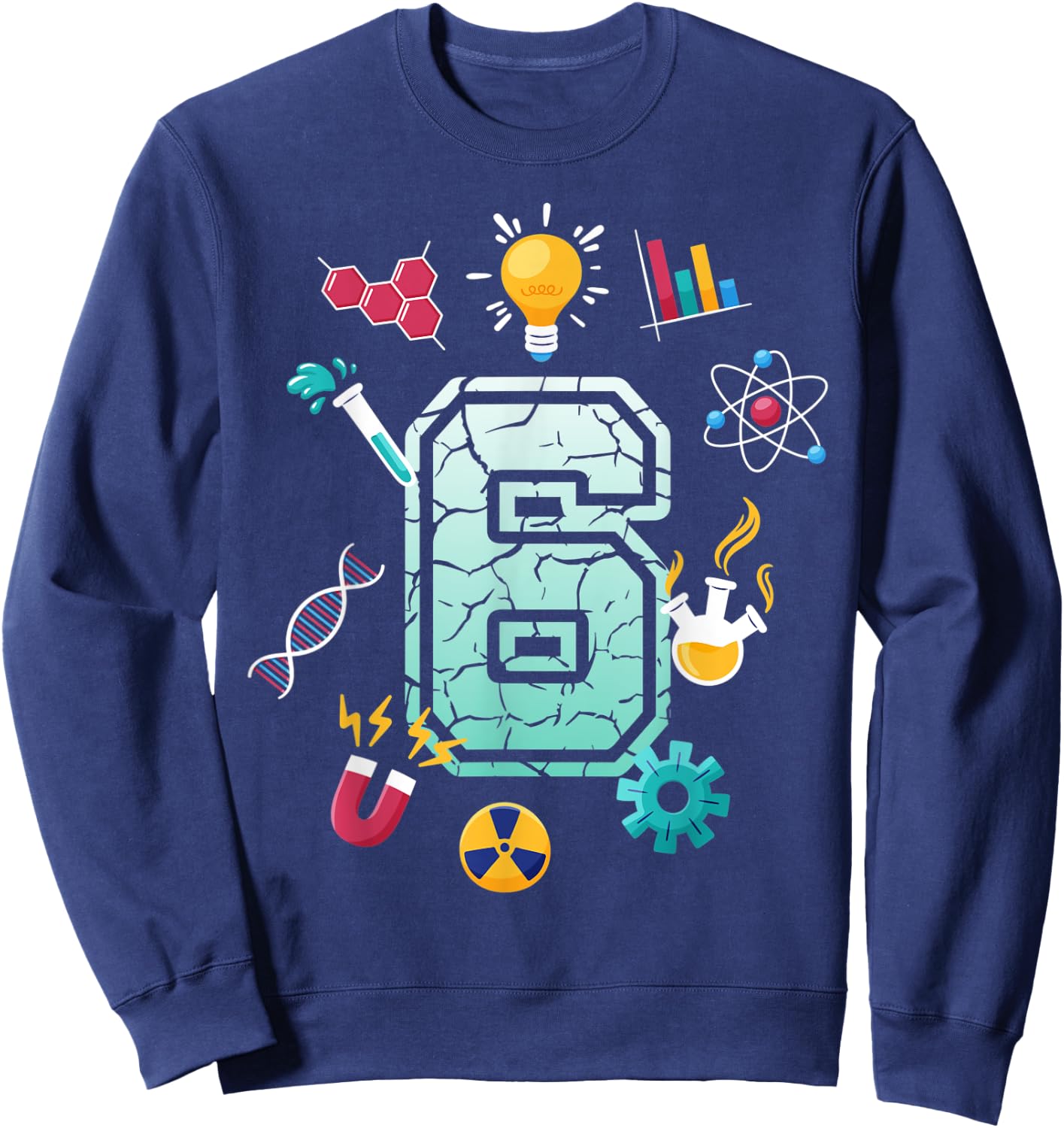Science 6 Year Old Birthday School Party Scientific Matching Sweatshirt - Sweatshirt | Navy