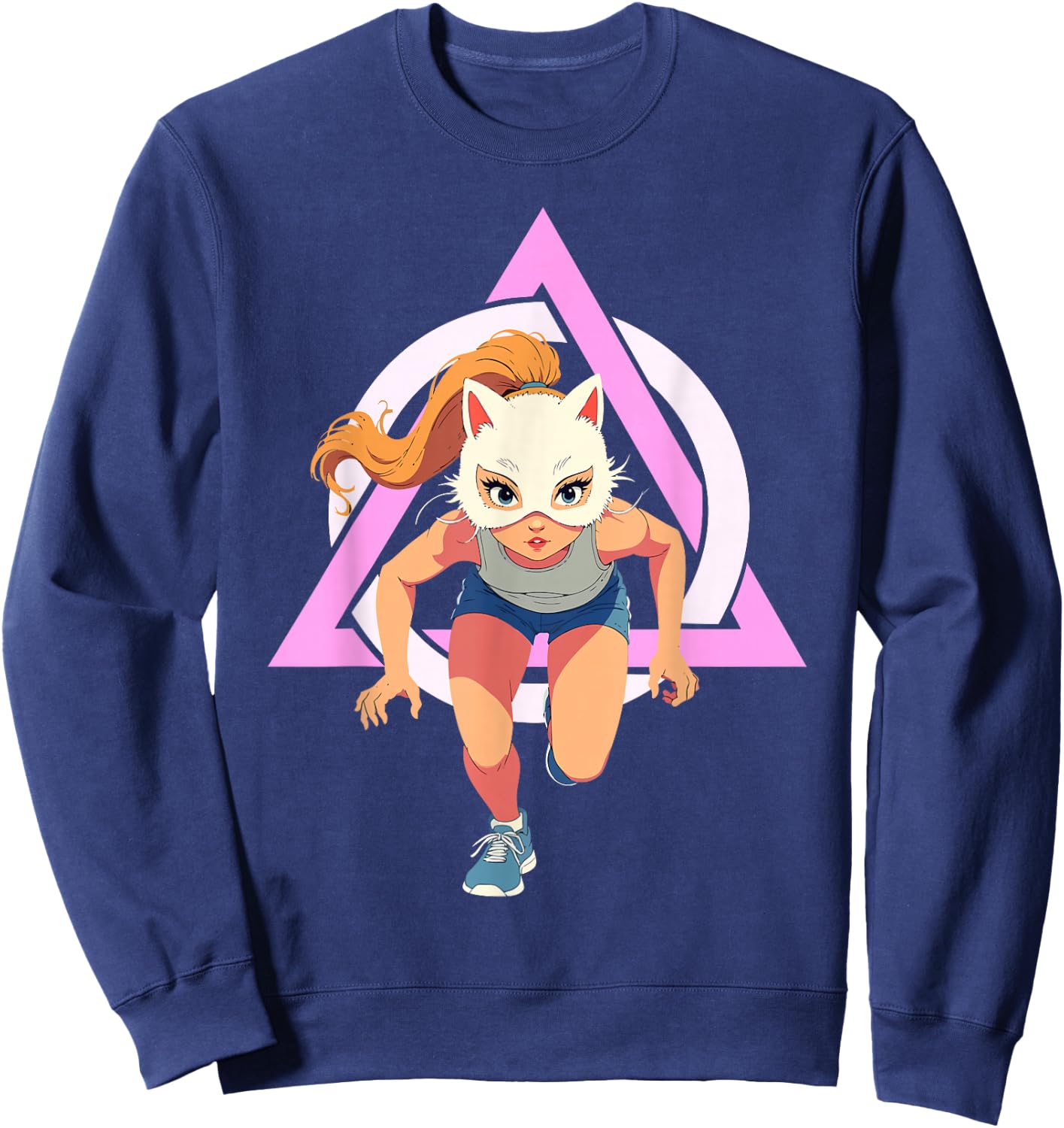 Quadrobics Girl Therian Jump Cat Mask , Black, S Sweatshirt - Sweatshirt | Navy