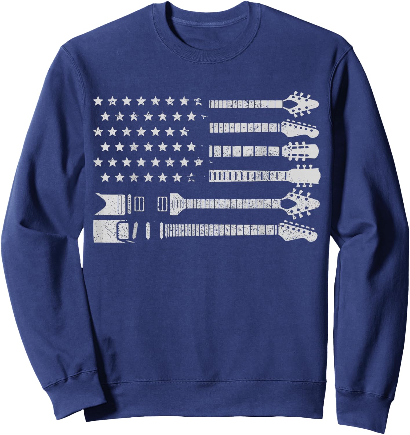 Patriotic Guitar Player Gifts & Apparel Co. American Flag Guitarist Vintage Black -Adults Classic Fit Sweatshirt - Sweatshirt | Navy