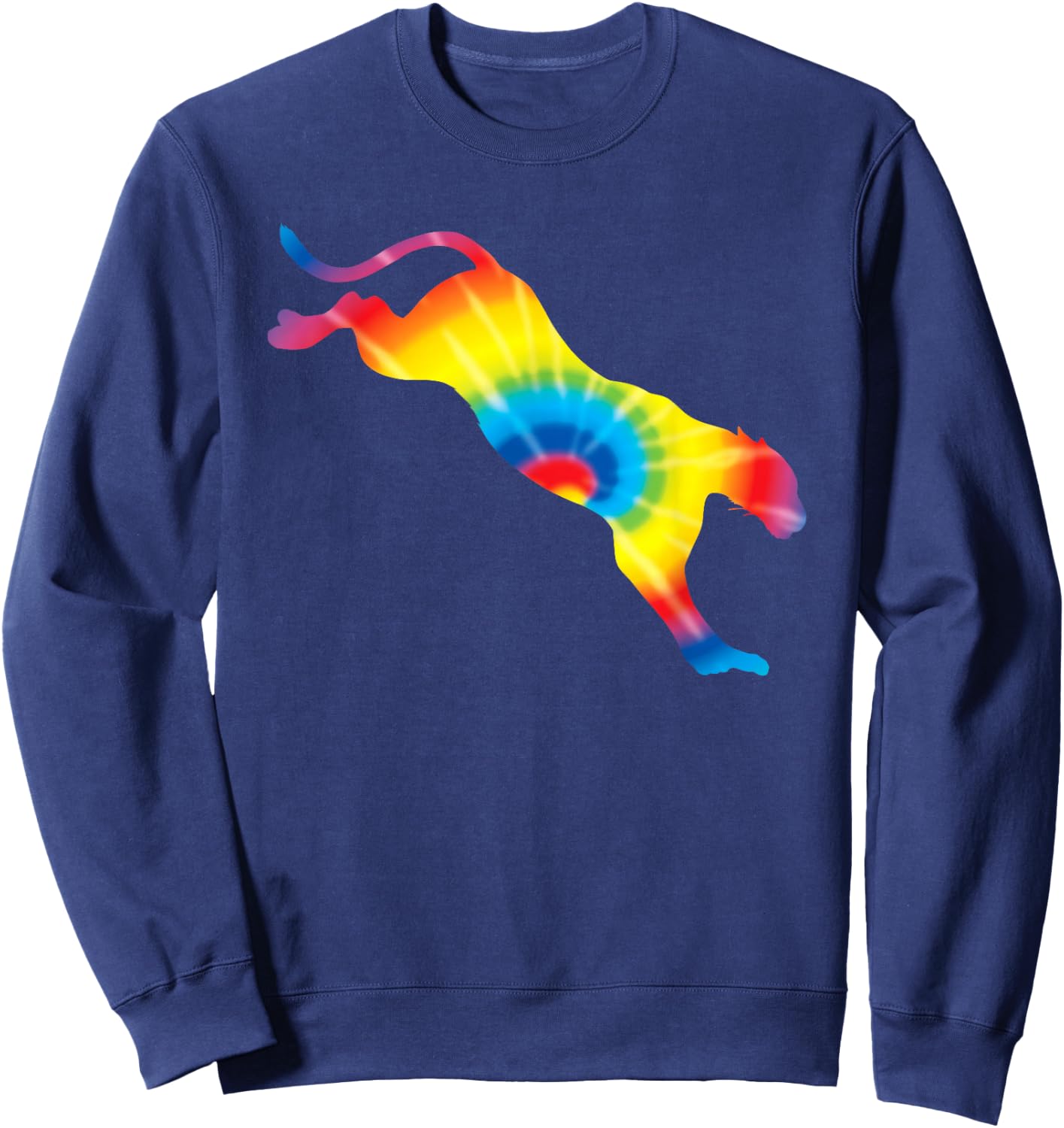 Tie Dye Cougar Rainbow Print Puma Animal Hippie Peace Gift Sweatshirt - Sweatshirt | Navy