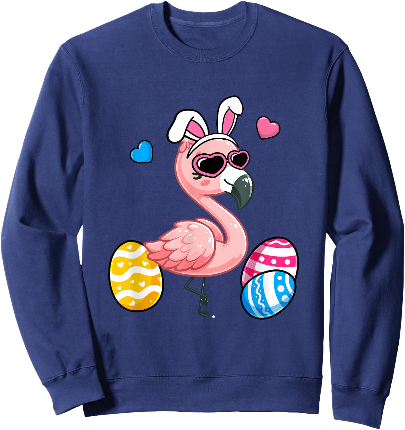Cute Flamingo Bunny Ears Easter Day Boy Girl Kids Sweatshirt - Sweatshirt | Navy