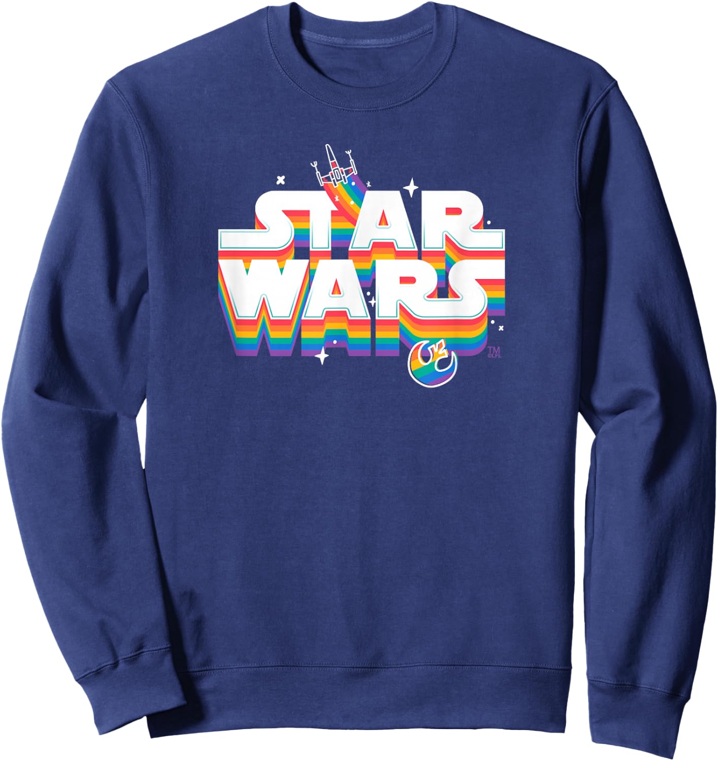 Star Wars Pride Rainbow Logo Rebel Symbol and X-Wing Fighter Sweatshirt - Sweatshirt | Navy