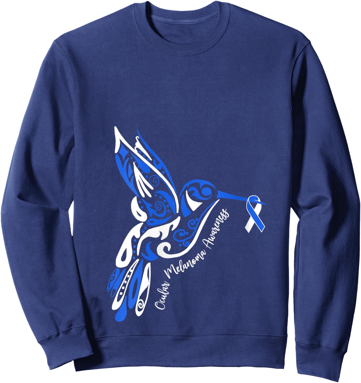 Ocular Melanoma Awareness Eye Cancer Hummingbird Ribbon V-Neck Sweatshirt - Sweatshirt | Navy