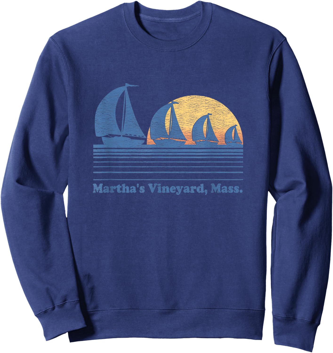 Martha's Vineyard MA Sailboat Vintage 80s Sunset Sweatshirt - Sweatshirt | Navy