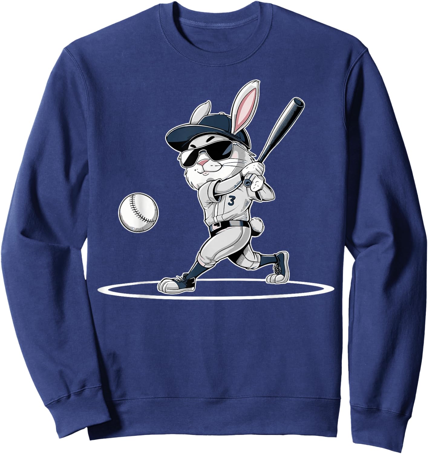 Happy Easter Bunny Playing Baseball Easter Sport Boys Player Sweatshirt - Sweatshirt | Navy