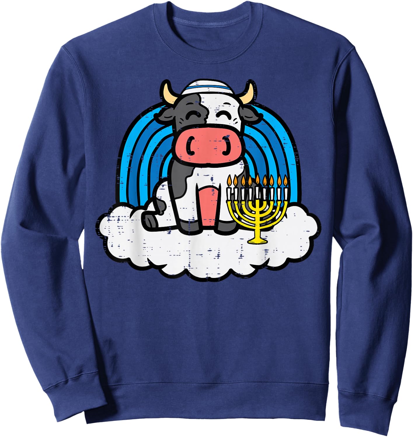 Hanukkah Cow Rainbow Chanukah Jewish Boys Girls Kid Toddler Sweatshirt - Sweatshirt | Navy