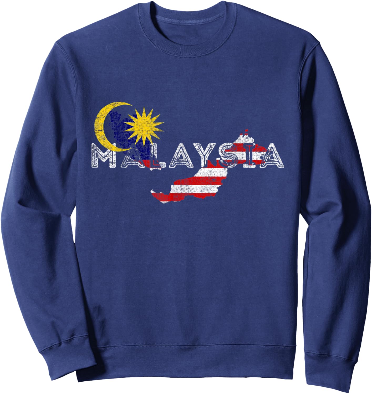 Malaysian Map and Flag - Distressed Malaysia Souvenir Sweatshirt - Sweatshirt | Navy