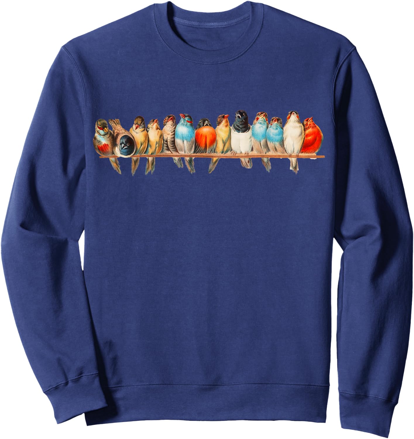 Cute Birds on a Wire Vintage Illustration Sweatshirt - Sweatshirt | Navy