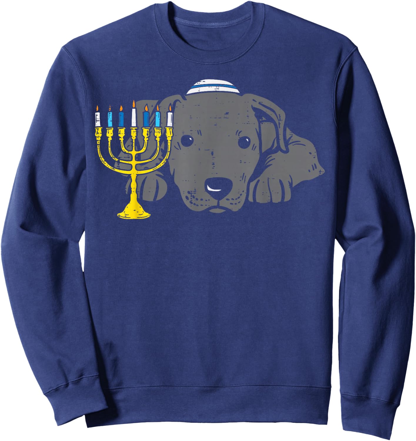 Jewish Pitbull Dog Menorah Hanukkah Pajamas Chanukah PJs Sweatshirt - Sweatshirt | Navy