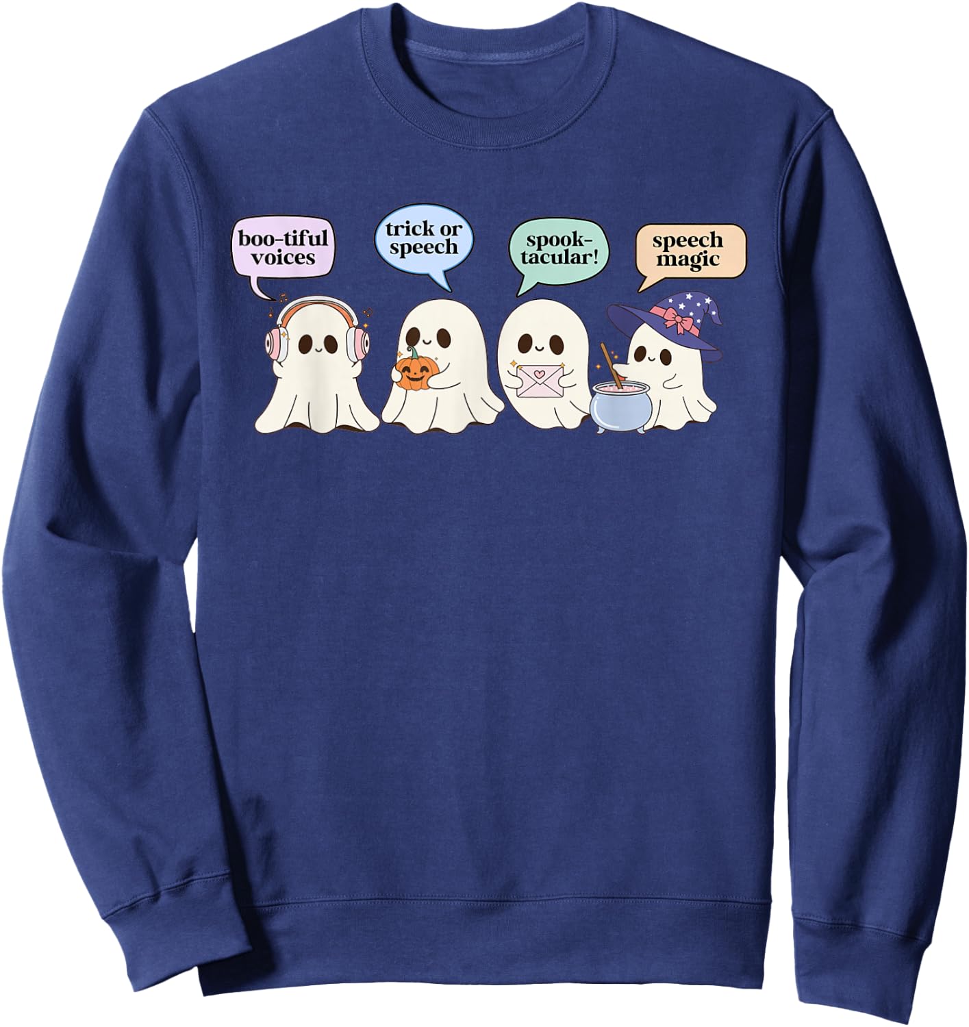 Halloween Speech Therapy SLP Ghost Speech Language Pathology Sweatshirt - Sweatshirt | Navy