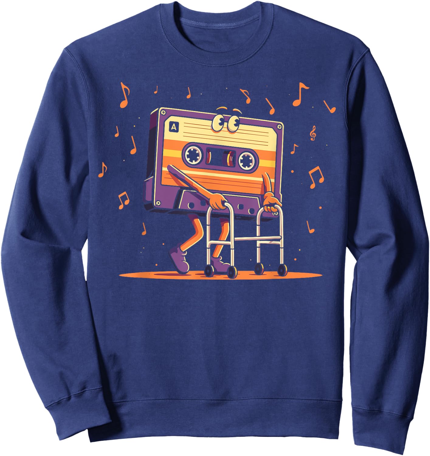 Colorful Cassette Tape with Walker Funny Music Lover Sweatshirt - Sweatshirt | Navy