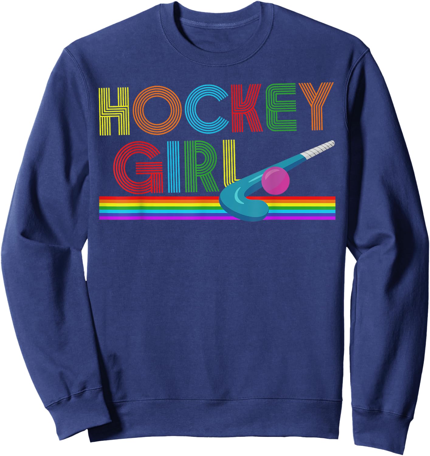I Love Field Hockey Player HD0 Feldhockey Retro Hockey Girl , Damen, Mädchen, Kurzarm, , Schwarz, Multicolored, S Sweatshirt - Sweatshirt | Navy
