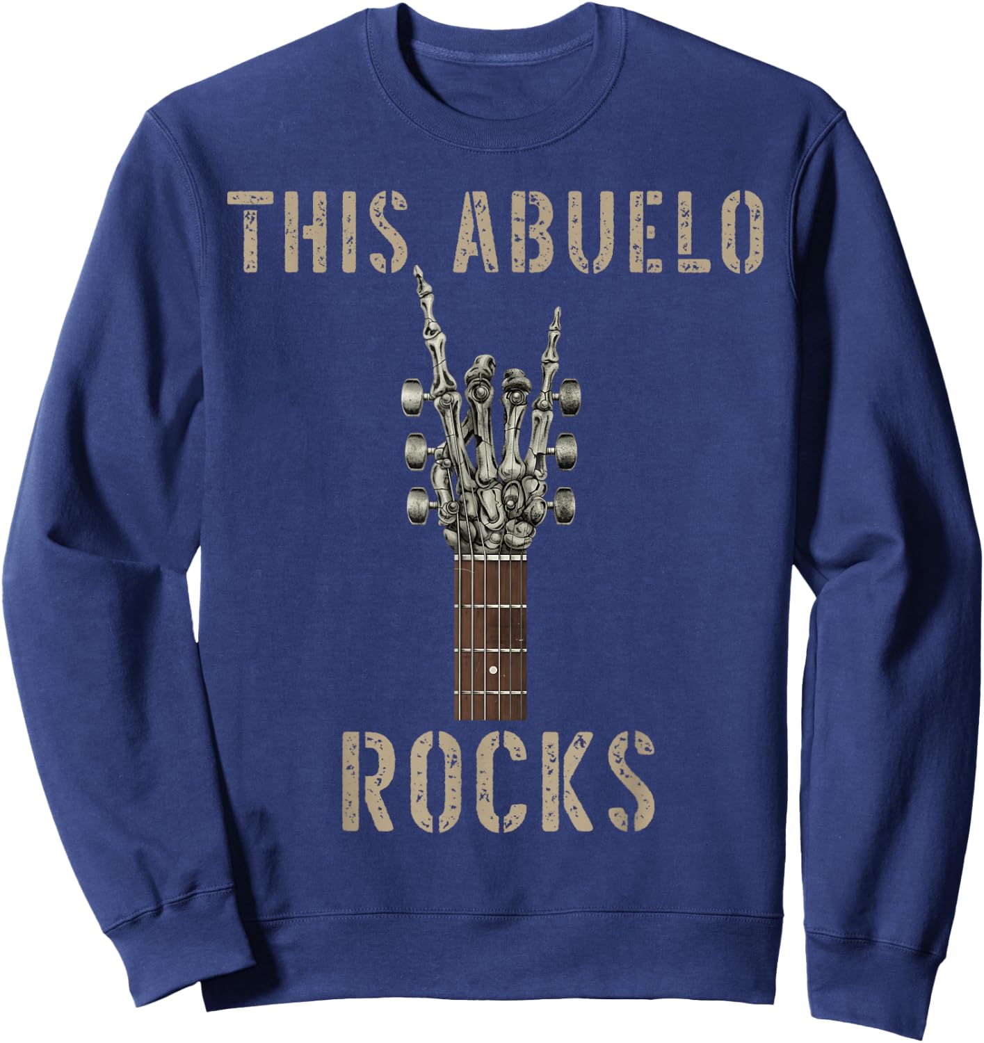 This Abuelo Rocks Skeleton Hand Rock Music Band Guitar Sweatshirt - Sweatshirt | Navy