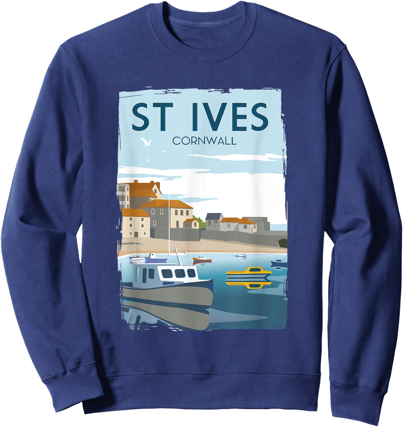 Funny Retro England ST Ives Cornwall Travel Poster Gift Sweatshirt - Sweatshirt | Navy