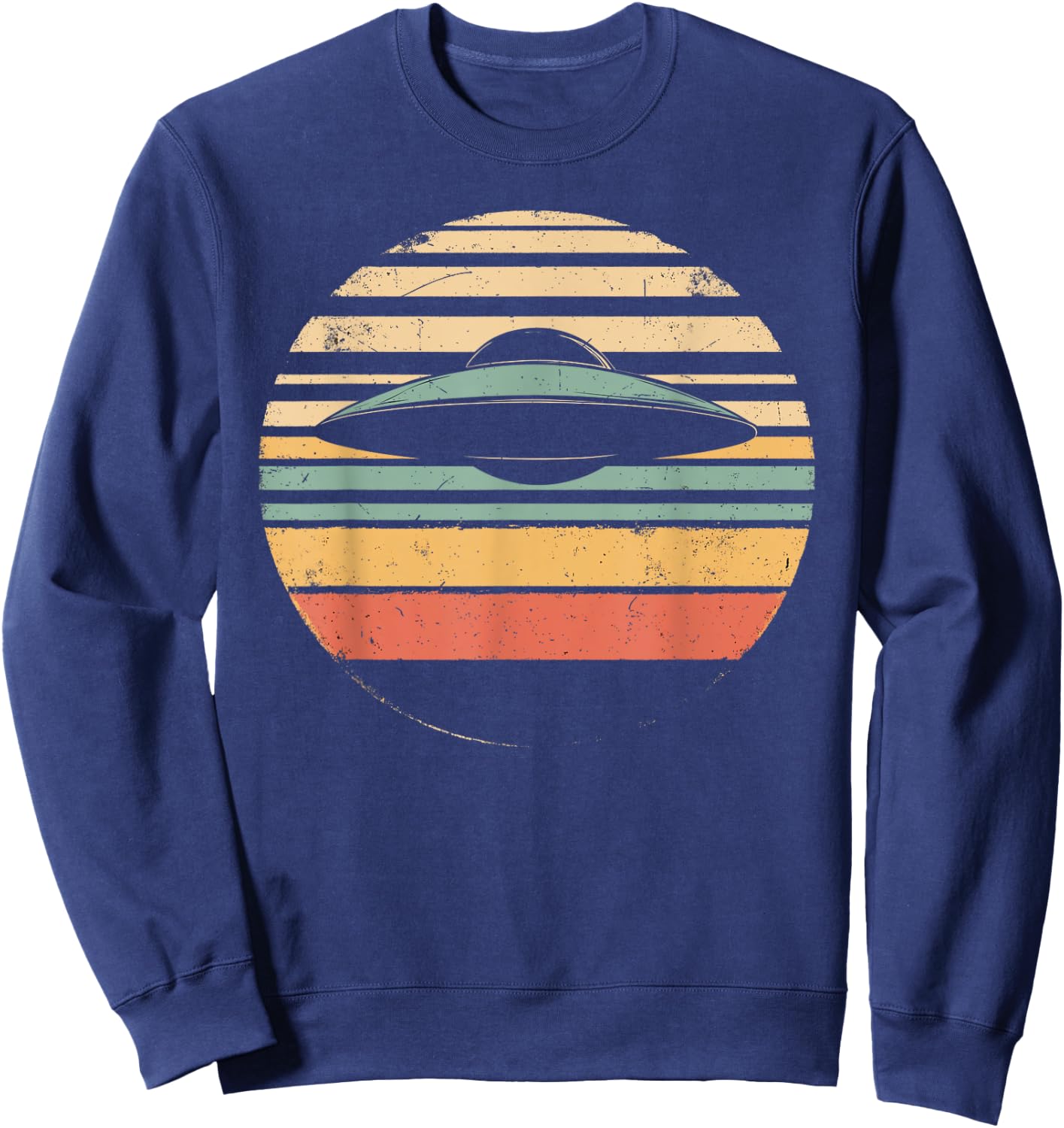 Vintage Retro Style Sunset Alien UFO Lovers Space Ship Funny Sweatshirt - Sweatshirt | Navy