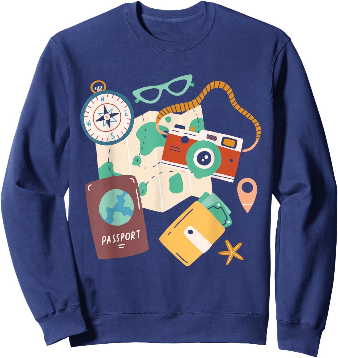 Tourist Holiday Costume Camera Passport Travel Holiday , black Sweatshirt - Sweatshirt | Navy