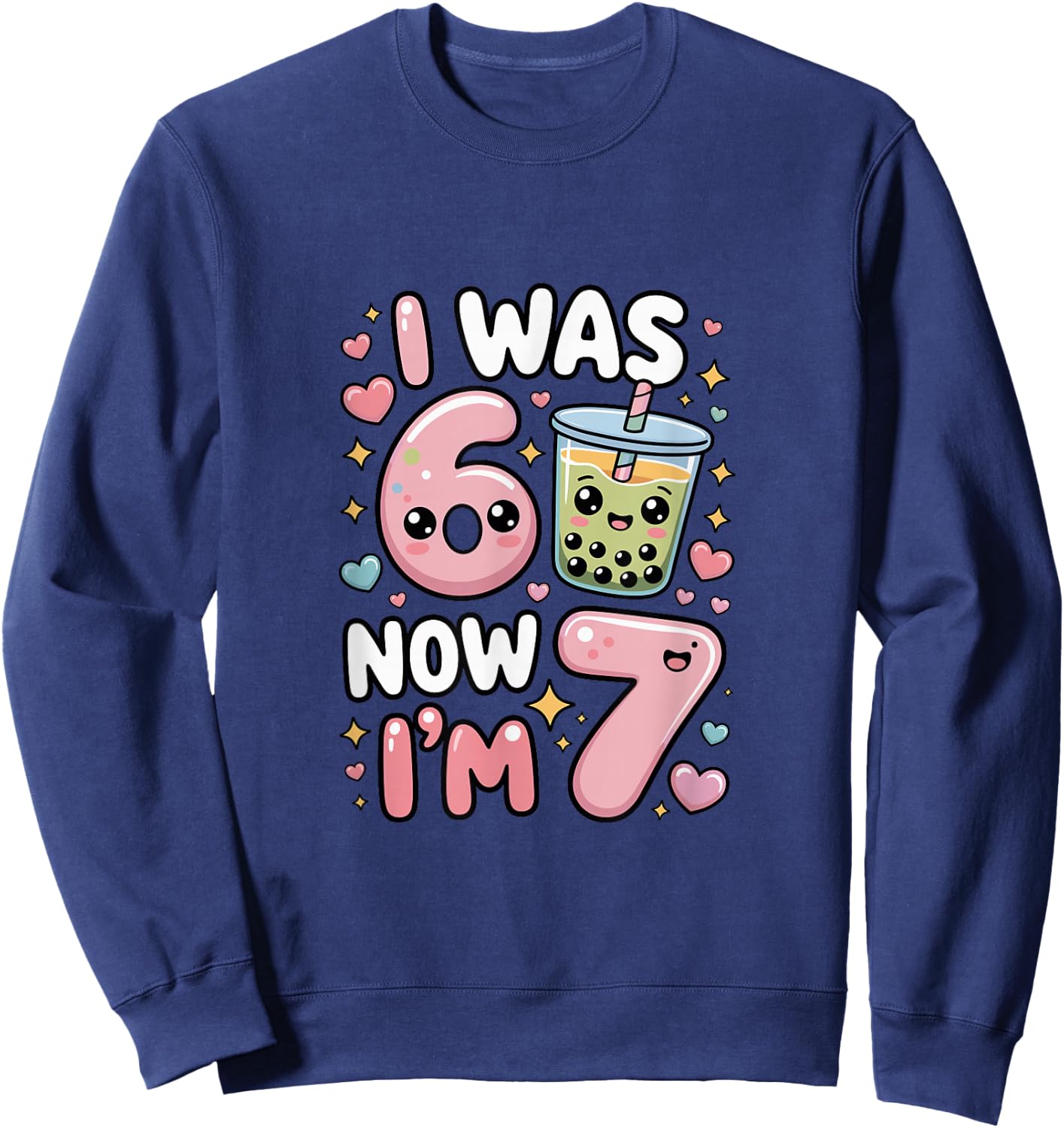 7 Year Old Birthday was 6 Now I'm 7 Kids Boba Sweatshirt - Sweatshirt | Navy