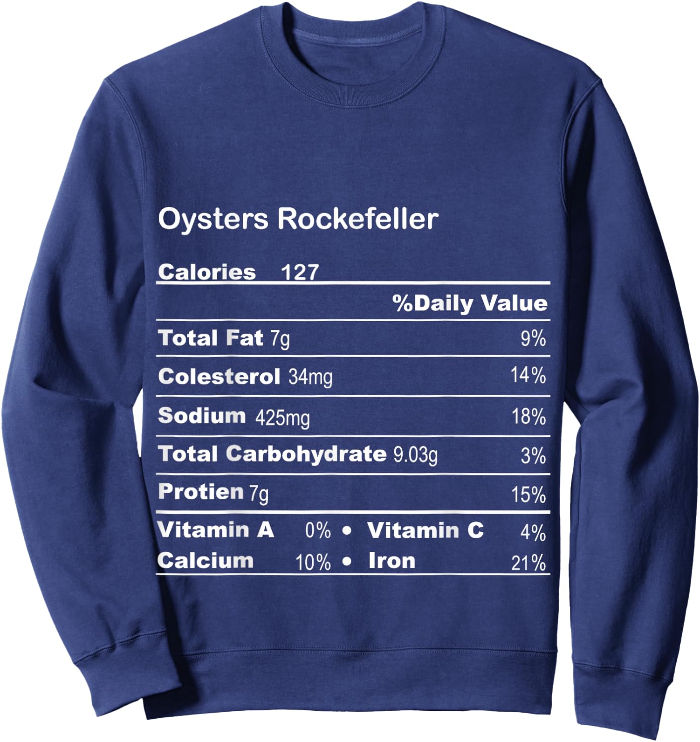 Funny Oysters Rockefeller Thanksgiving Nutritional Fact Sweatshirt - Sweatshirt | Navy