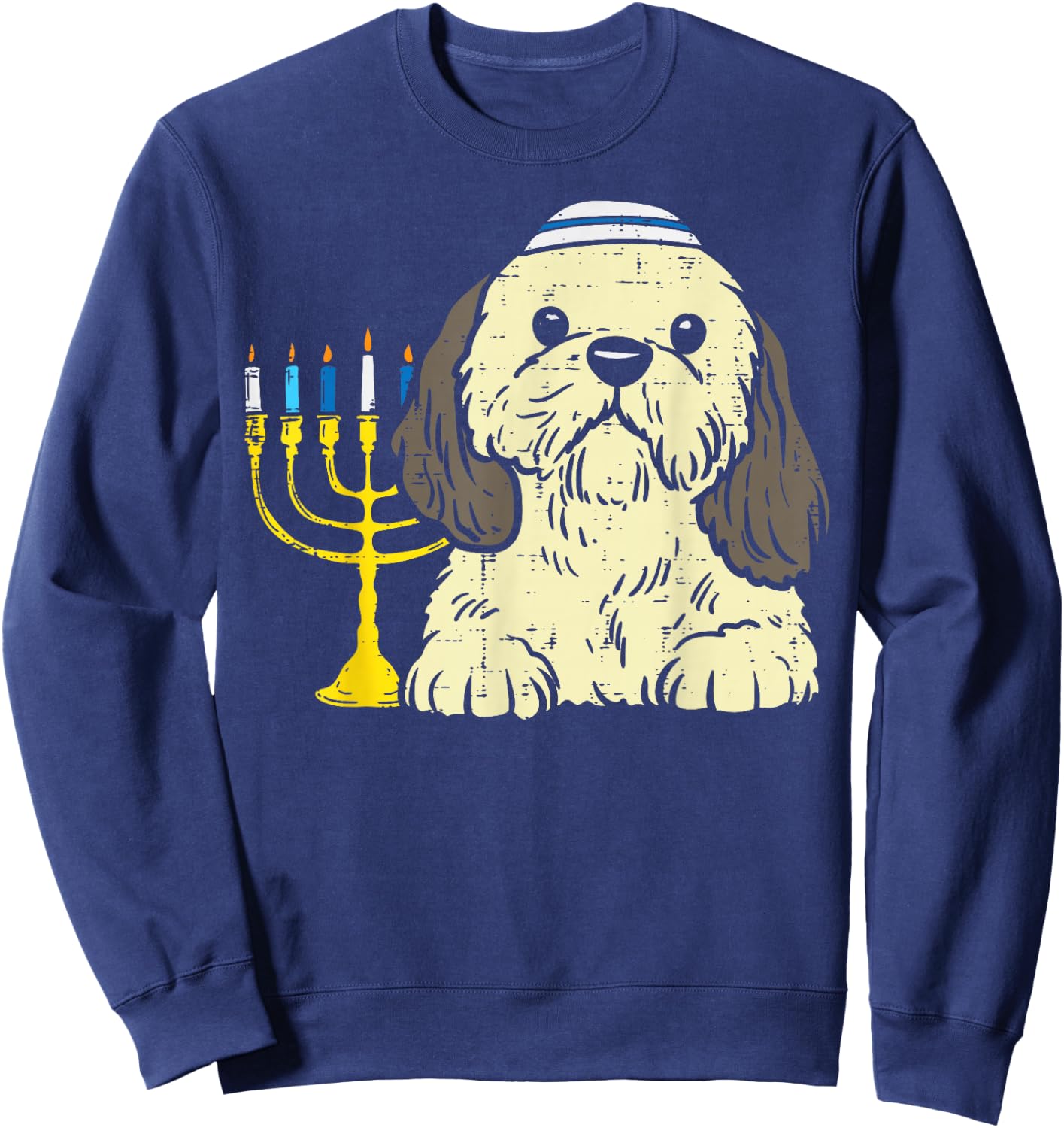 Jewish Shih Tzu Dog Menorah Hanukkah Pajamas Chanukah PJs Sweatshirt - Sweatshirt | Navy
