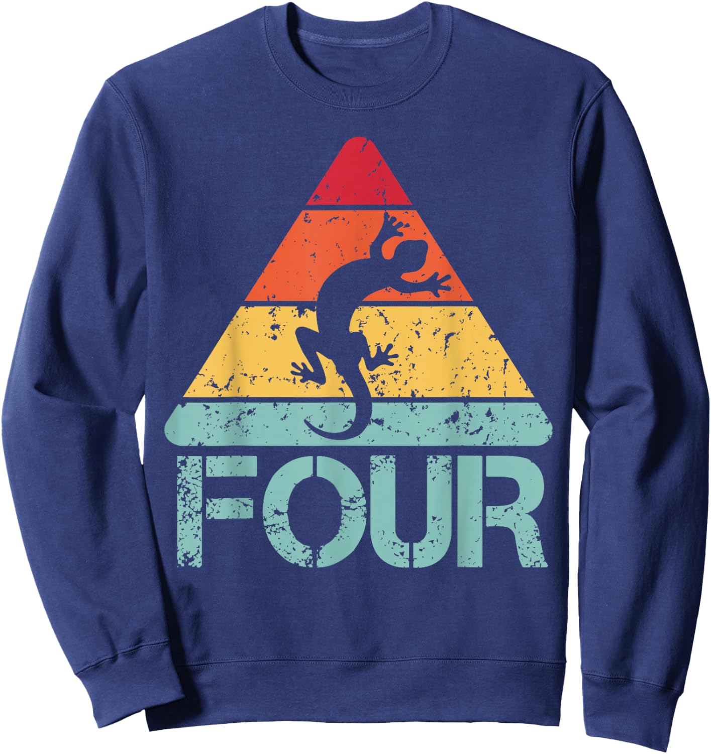 Four Birthday Lizard 4th 4 Year Old Reptile Birthday Sweatshirt - Sweatshirt | Navy