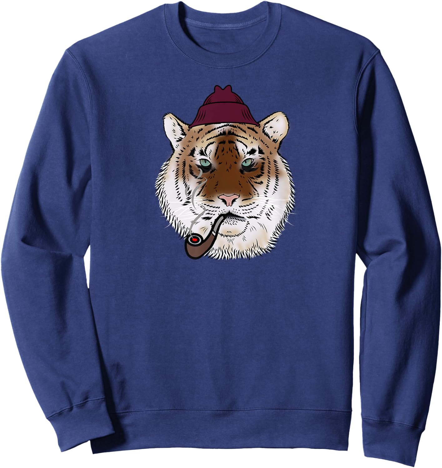 Tiger head face with a hat smoking a pipe cool big cat love Sweatshirt - Sweatshirt | Navy