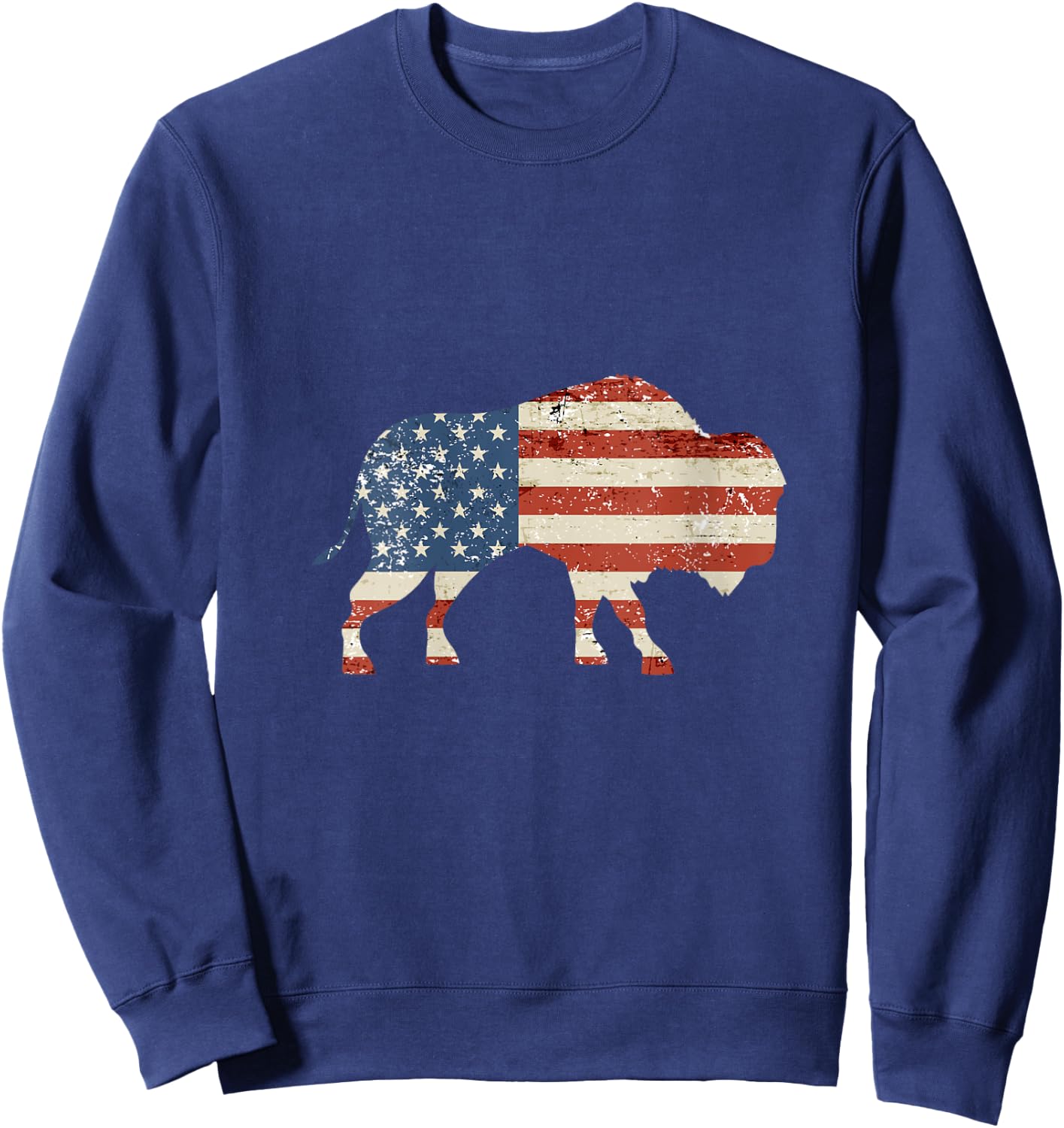 Women's Boys Bison American Flag Buffalo 4th of July Bison Men USA V-Neck Sweatshirt - Sweatshirt | Navy