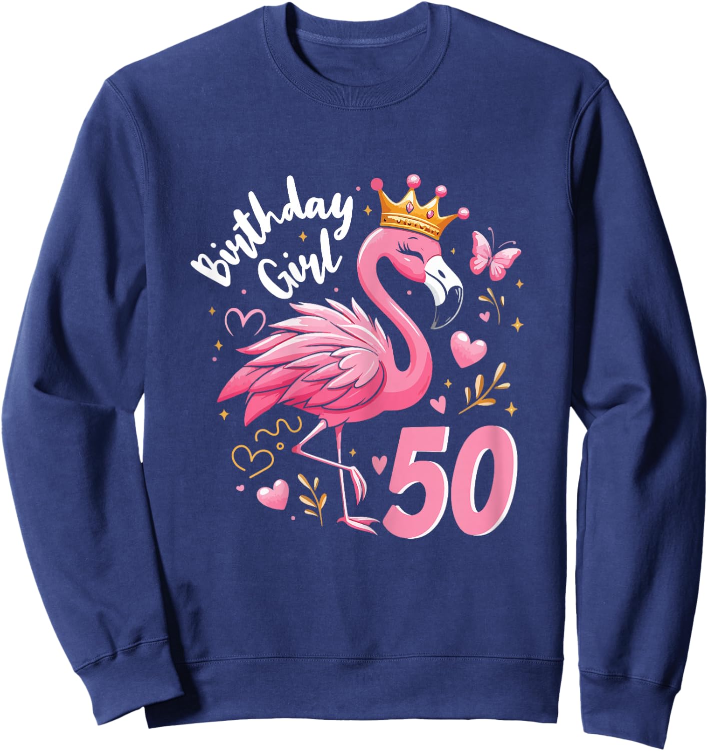 50th Birthday Gift Flamingo Fan 50 Year Old Women 50th Bday Sweatshirt - Sweatshirt | Navy